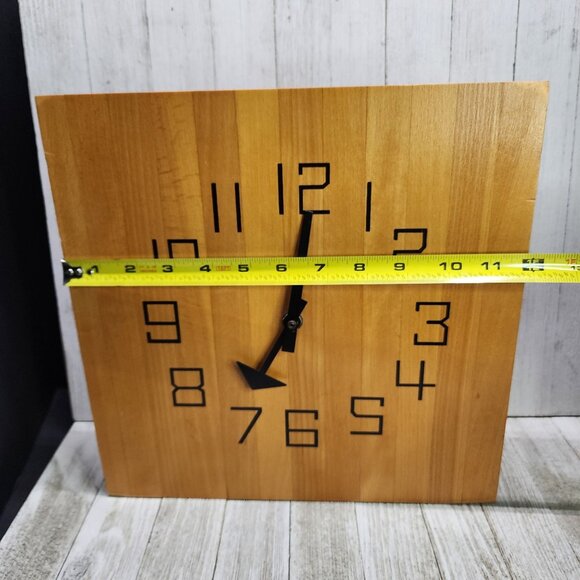 Vtg Kienzle Wooden Wall Clock Square Butcher Block MCM Design Tested Working! - Picture 7 of 7